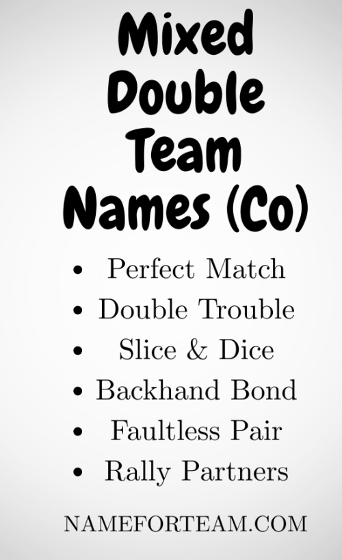 Mixed Double Tennis Team Names (CO)